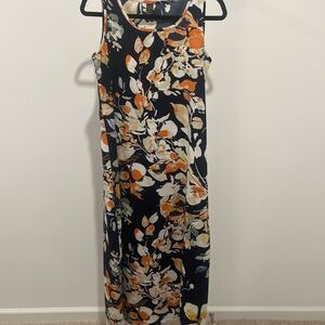 Orange Sleeveless Crew Neck Sheath Maxi Dress